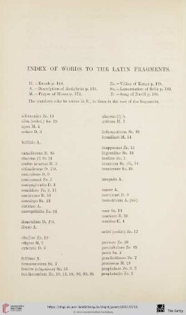 Index of Words to the Latin Fragments