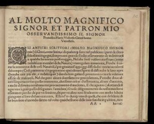 Dedikation an Francesco Maria Vialardo von Teodoro Riccio