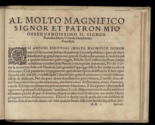 Dedikation an Francesco Maria Vialardo von Teodoro Riccio