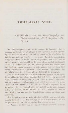 Bijlage VIII. Circulaire van het Hoog-Geretshof van Nederlandsch-Indie, dd. 7 Augustus 1850, No. 39