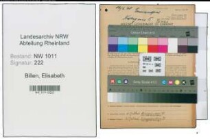 Entnazifizierung Elisabeth Billen , geb. 29.04.1900 ()