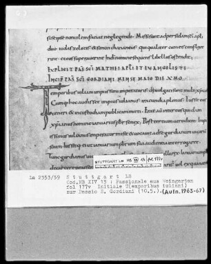 Passionale de Tempore — Initiale T(emporibus iuliani), Folio 177verso