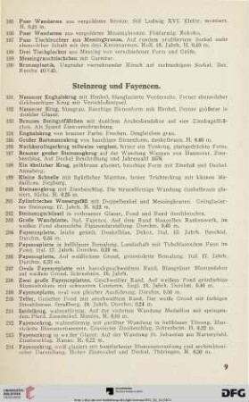 Steinzeug und Fayencen (Nr. 191-304)