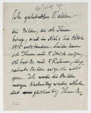 Abschrift des Briefes von Raoul Hausmann an Herwarth Walden, Berlin