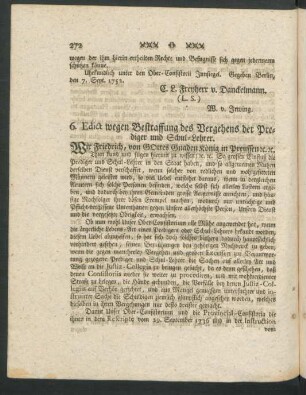 6. Edict wegen Bestraffung des Vergehens der Prediger und Schul-Lehrer.