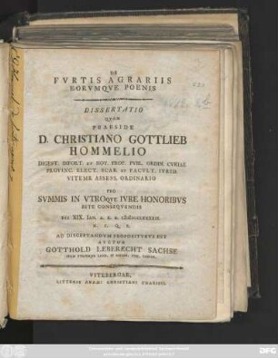 De Fvrtis Agrariis Eorvmqve Poenis : Dissertatio