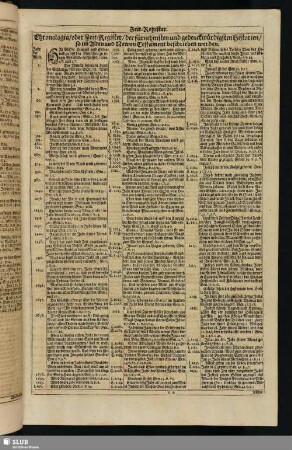 Chronologia, oder Zeit-Register, der fürnehmsten und gedenckwürdigsten Historien, so im Alten und Newen Testament beschrieben werden