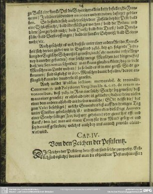 Cap. IV. Von den Zeichen der Pestilentz