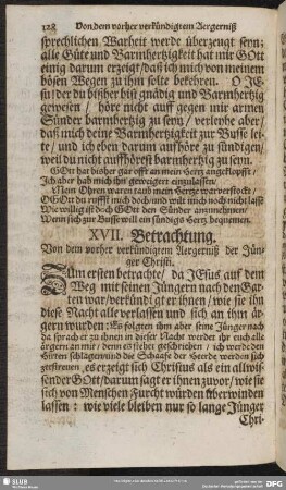 XVII. Betrachtung. Von dem vorher verkündigtem Aergerniß der Jünger Christi