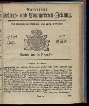 44tes Stueck, Montag den 3ten November. 1783