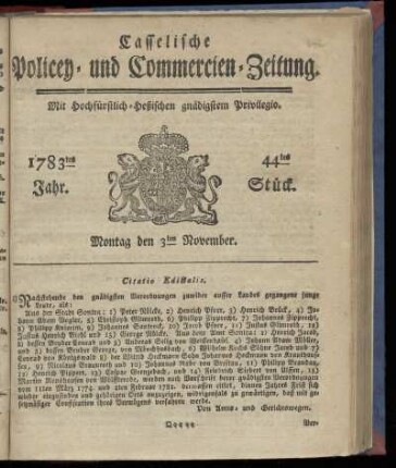 44tes Stueck, Montag den 3ten November. 1783
