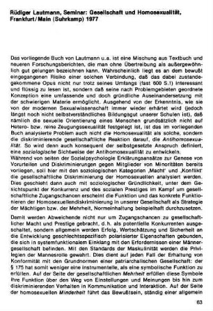 63-67, Rüdiger Lautmann. Seminar: Gesellschaft und Homosexualität. Frankfurt / Main (Suhrkamp) 1977