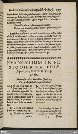 Evangelium In Festo Die B. Matthiae Apostoli, Matth. 11. v. 25 ad fin