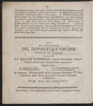 Quas Ad Majorem Dei, Deiparaeque Virginis ...