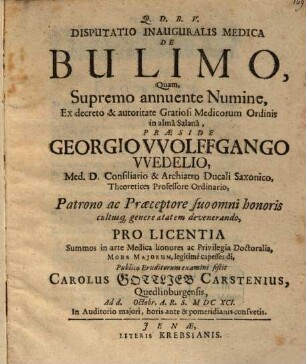 Diss. inaug. med. de bulimo