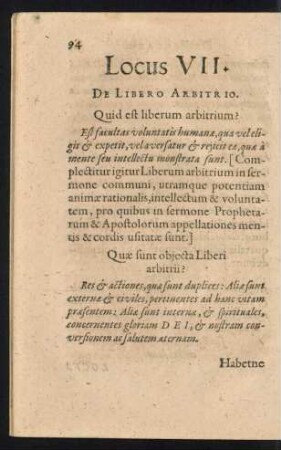 Locus VII. De Libero Arbitrio.