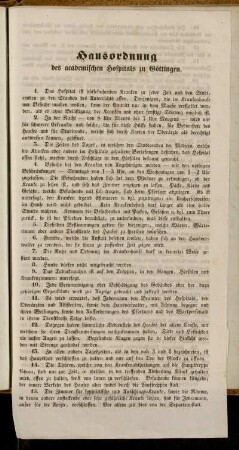 Hausordnung des akademischen Hospitals zu Göttingen.