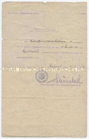 Beförderungsschreiben zum Vizefeldwebel für Herbert Nicklaus