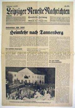 Tageszeitung "Leipziger Neueste Nachrichten" zur Beisetzung von Hindenburg am Tannenberg-Denkmal