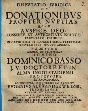 Disp. iur. de donationibus propter nuptias