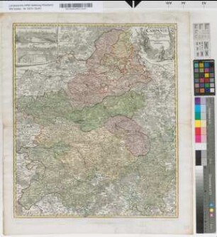 Champagne (Frankreich), Reims, Troyes, Prospekt der Stadt, Einteilung in Elections: Tabula Geographica Campaniae specialis in suas sic dictas Electiones accurate distincta. edita â Ioh. Bapt. Homanni S.C.M. Geogr. Haerede Norimbergae