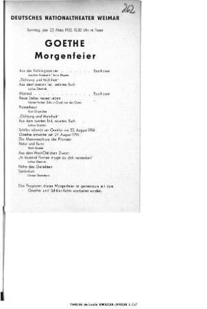 Goethe Morgenfeier