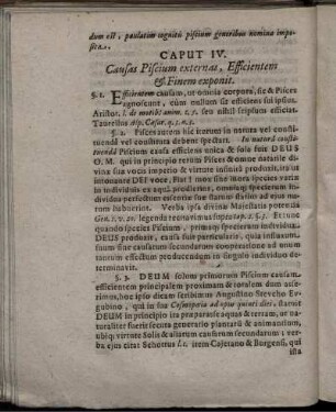 Caput IV. Causas Piscium externas, Efficientem & Finem exponit