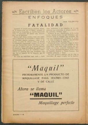 Escriben los Actores : Enfoques por Telefoto - Fatalidad