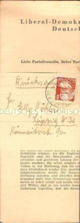 Rundschreiben der Liberal-Demokratischen Partei Deutschlands (mit Banderole für den Postversand))