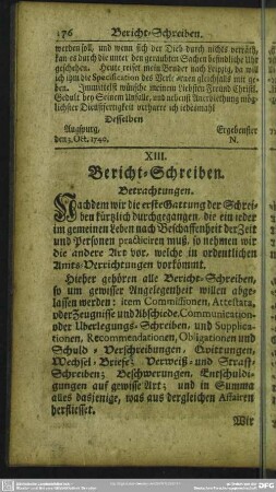 XIII. Bericht-Schreiben