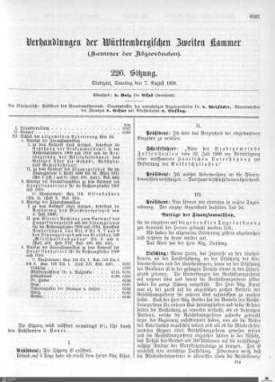 226. Sitzung, Stuttgart, 7.8.1909
