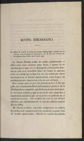 Revista Bibliográfica - Du défant de validité de plusieurs traites diplomatiques par la France avex les puissances étrangeres,...