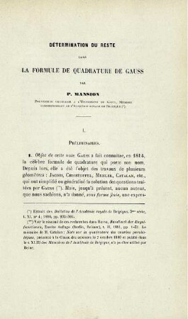 DETERMINATION DU RESTE LA FORMULE DE QUADRATURE DE GAUSS.