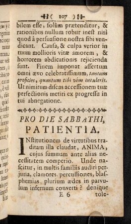 107-122, Pro Die Sabbathi, Patientia