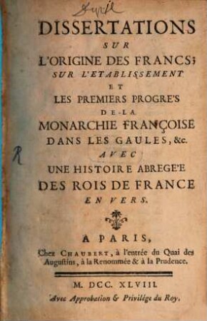 Dissertations sur l'origine d. Francs