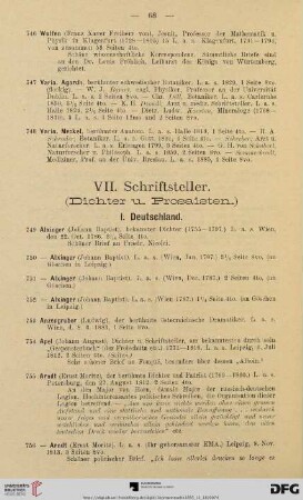 VII. Schriftsteller (Dichter u. Prosaisten) (Nr. 749 - 1049)