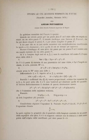 Intorno ad una quistione proposta da faure.