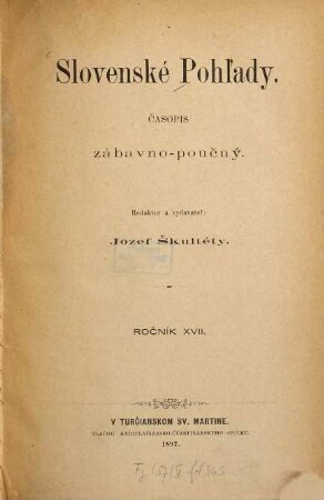 Slovenské pohl'ady : SP ; revue našej a zahraničnej literatúry. 17. 1897