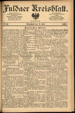 Erste Ausgabe vom Samstag, den 16. Juli 1898.