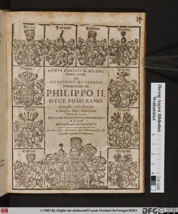 Annus Christi M.DC.XVII. Strenis votivis Pro Illustriss: Et Celsiss: Principe ac Dn: Dn. Philippo II. Duce Pomeranorum, &c.