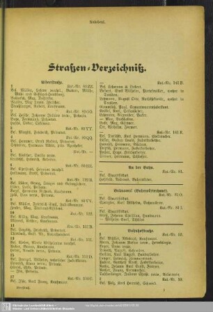Häuserbuch : Straßen-Verzeichniß