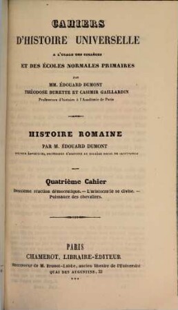 Histoire Romaine, 4. Deuxième réaction démocratique. L'aristocratie se divise. Puissance des chevaliers