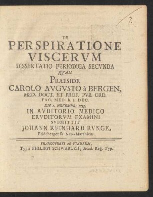 De Perspiratione Viscerum Dissertatio Periodica Secunda