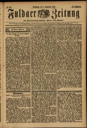 Erste Ausgabe vom Mittwoch, den 09. Dezember 1896.
