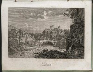 Lohmen : Richter, Carl August: Lohmen. Abb. neben S. 22. Radierung; 90 x 115 mm (Blattgröße). Aus: Lindau, Wilhelm Adolf: Albina, ein Taschenbuch für Wanderer in der sächsischen Schweiz. Pirna; Dresden: Conrad Diller, 1821. Dresden: SLUB 23.8.5440