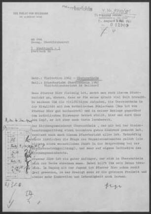 Obersontheim mit Markertshofen und Dispora (Bühlertann): Visitationsbericht mit Pfarrbericht 1962