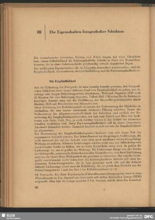 III Die Eigenschaften fotografischer Schichten