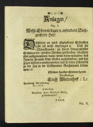 [Anlagen No. I. - XVI.]