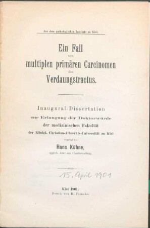 Ein Fall von multiplen primären Carcinomen des Verdaungstractus