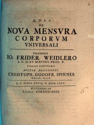 De nova mensura corporum universali